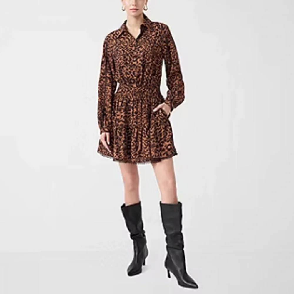 Rebecca Minkoff Brown Leopard Long Sleeve Mini Dress NWOT - Picture 9 of 9